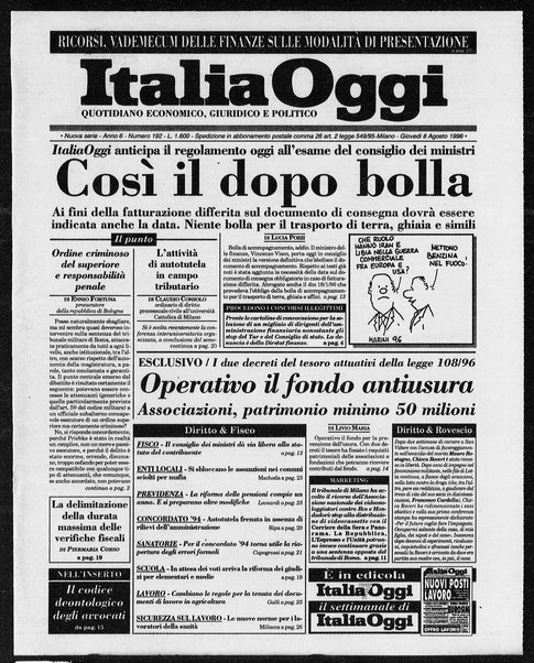 Italia oggi : quotidiano di economia finanza e politica